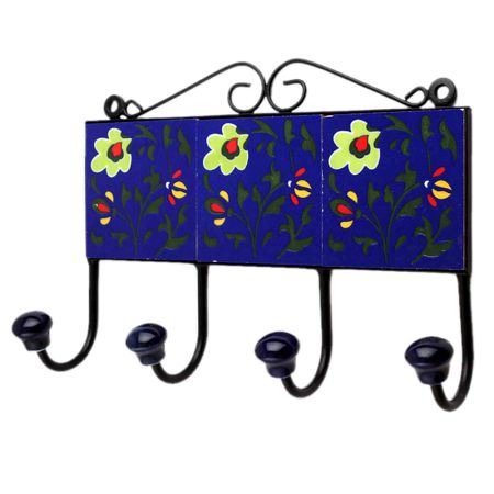 Blue Floral Ceramic Tiles Hooks-455